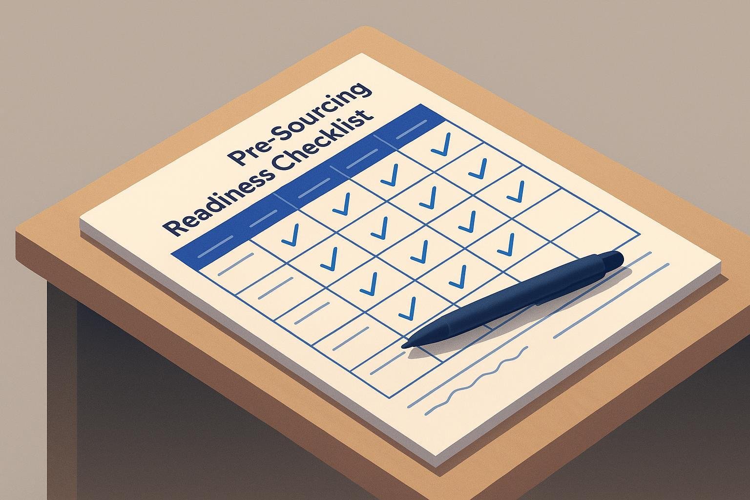 a pre-sourcing readiness checklist showing the buyer-side inputs (duty cycle, payload, route, charging access, budget, documents) laid out as a one-pa